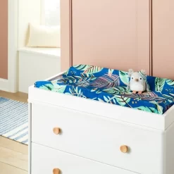 Plush Changing Pad Cover Botanical Print - Cream/Blue/Green - Cloud Island™