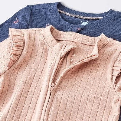 Baby Girls' 2pk Cozy Wide Ribbed Floral Sleep N' Play - Cloud Island™ Pink/Blue 4 Baby Girls' 2pk Cozy Wide Ribbed Floral Sleep N' Play - Cloud Island™ Pink/Blue - Image 2