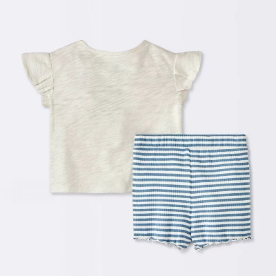 Baby Girls' Soliel Modal T-Shirt & Bike Shorts Set - Cloud Island™ Off-White 3 Baby Girls' Soliel Modal T-Shirt & Bike Shorts Set - Cloud Island™ Off-White