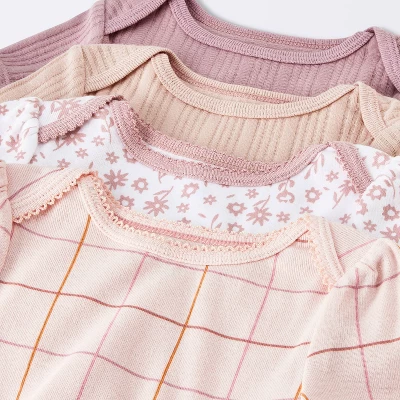 Baby Girls' 4pk Floral Short Sleeve Bodysuits - Cloud Island™ Peach/Pink 4 Baby Girls' 4pk Floral Short Sleeve Bodysuits - Cloud Island™ Peach/Pink - Image 2