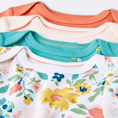 Baby Girls' 4pk Short Sleeve Bodysuit - Cloud Island™ Floral 4 Baby Girls' 4pk Short Sleeve Bodysuit - Cloud Island™ Floral - Image 2