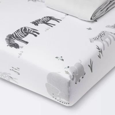 Fitted Jersey Crib Sheet 2pk - Cloud Island™ Two By Two Animals And Solid Gray 7 Fitted Jersey Crib Sheet 2pk - Cloud Island™ Two By Two Animals And Solid Gray - Image 5