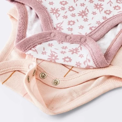 Baby Girls' 4pk Floral Long Sleeve Bodysuits - Cloud Island™ Peach/Pink 5 Baby Girls' 4pk Floral Long Sleeve Bodysuits - Cloud Island™ Peach/Pink - Image 3