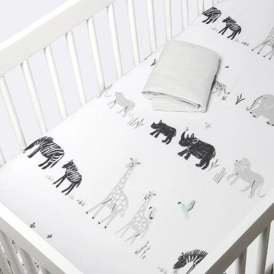 Fitted Jersey Crib Sheet 2pk - Cloud Island™ Two By Two Animals And Solid Gray 4 Fitted Jersey Crib Sheet 2pk - Cloud Island™ Two By Two Animals And Solid Gray - Image 2