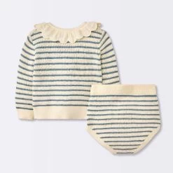 Baby Girls' 2pc Striped Peter Pan Collared Sweater Set - Cloud Island™ Blue
