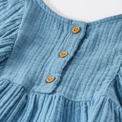 Baby Girls' 2pc Embroidered Floral Gauze Top & Bottom Set - Cloud Island™ Blue 3 Baby Girls' 2pc Embroidered Floral Gauze Top & Bottom Set - Cloud Island™ Blue - Image 2