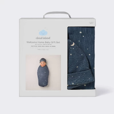Hospital Muslin Swaddle And Hat Gift Set - 2ct - Blue Stars- Cloud Island™ 5 Hospital Muslin Swaddle And Hat Gift Set - 2ct - Blue Stars- Cloud Island™ - Image 3