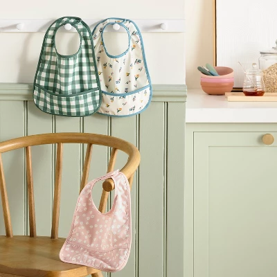 Water Resistant Bibs - 3pk - Floral/Checkerboard - Cloud Island™ 3 Water Resistant Bibs - 3pk - Floral/Checkerboard - Cloud Island™