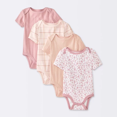 Baby Girls' 4pk Floral Short Sleeve Bodysuits - Cloud Island™ Peach/Pink 6 Baby Girls' 4pk Floral Short Sleeve Bodysuits - Cloud Island™ Peach/Pink - Image 4