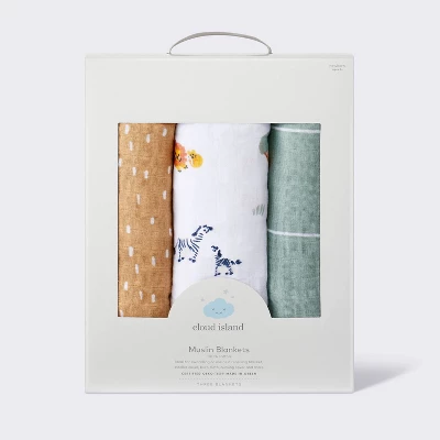 Muslin Swaddle Baby Blanket - Safari Dashes - 3pk - Cloud Island™ 5 Muslin Swaddle Baby Blanket - Safari Dashes - 3pk - Cloud Island™ - Image 3
