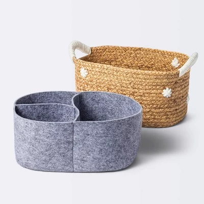 Braided Water Hyacinth With Tufted Embroidery Diaper Caddy Basket - Cloud Island™ 5 Braided Water Hyacinth With Tufted Embroidery Diaper Caddy Basket - Cloud Island™ - Image 3