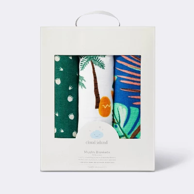 Muslin Swaddle Blanket Dino-snore - Cream/Blue/Green - 3pk - Cloud Island™ 4 Muslin Swaddle Blanket Dino-snore - Cream/Blue/Green - 3pk - Cloud Island™ - Image 2