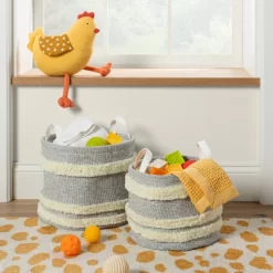 Tufted Canvas Round Storage Bin - Cloud Island™ Medium Gray/Cream