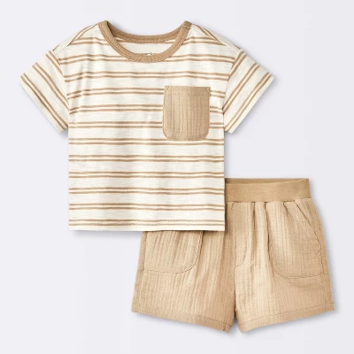 Baby Boys' 2pc Striped Pocket T-Shirt And Shorts Set - Cloud Island™ Tan 6 Baby Boys' 2pc Striped Pocket T-Shirt And Shorts Set - Cloud Island™ Tan - Image 4