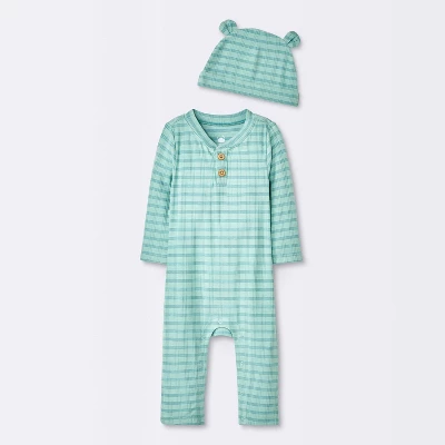 Baby Boys' Jacquard Checkered Romper & Hat - Cloud Island™ Blue 6 Baby Boys' Jacquard Checkered Romper & Hat - Cloud Island™ Blue - Image 4