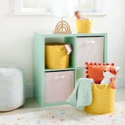 Quilted Fabric Large Round Storage Basket - Yellow - Cloud Island™