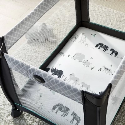 Fitted Play Yard Jersey Sheet 2pk - Cloud Island™ Two By Two Animals And Solid Gray 3 Fitted Play Yard Jersey Sheet 2pk - Cloud Island™ Two By Two Animals And Solid Gray