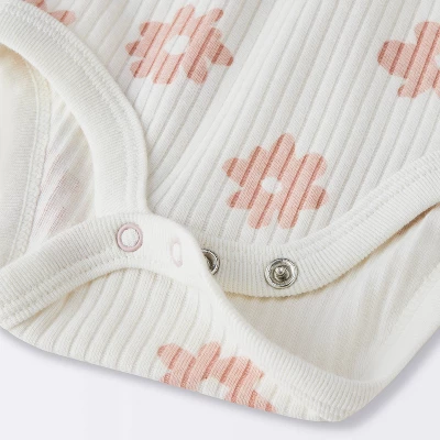 Baby 2pc Floral Wide Ribbed Top & Bottom Set - Cloud Island™ Cream 5 Baby 2pc Floral Wide Ribbed Top & Bottom Set - Cloud Island™ Cream - Image 3