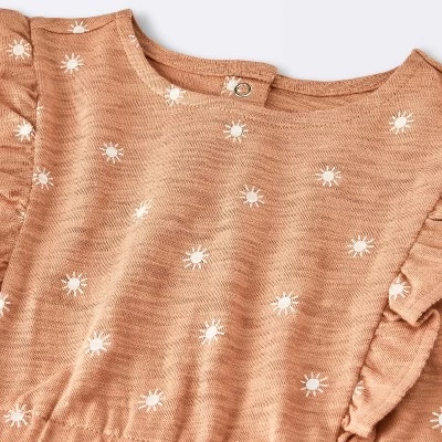 Baby Girls' Sun Stamps Printed Ruffle Romper - Cloud Island™ Tan 4 Baby Girls' Sun Stamps Printed Ruffle Romper - Cloud Island™ Tan - Image 2