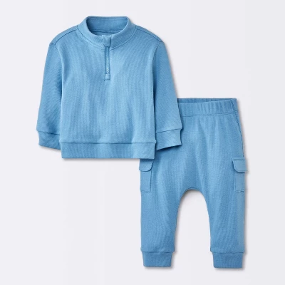 Baby Boys' 2pc Cozy Quarter Zip Top & Bottom Set - Cloud Island™ Blue 6 Baby Boys' 2pc Cozy Quarter Zip Top & Bottom Set - Cloud Island™ Blue - Image 4