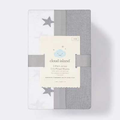 Fitted Jersey Crib Sheet - Gray & Scatter Star - Cloud Island™ 2pk 4 Fitted Jersey Crib Sheet - Gray & Scatter Star - Cloud Island™ 2pk - Image 2