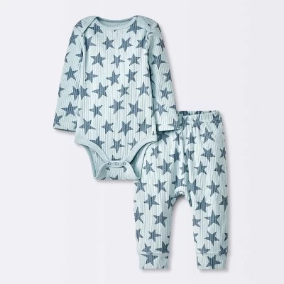 Baby 2pc Stars Wide Ribbed Top & Bottom Set - Cloud Island™ Blue 6 Baby 2pc Stars Wide Ribbed Top & Bottom Set - Cloud Island™ Blue - Image 4