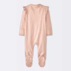 Baby Girls' 2pk Cozy Wide Ribbed Floral Sleep N' Play - Cloud Island™ Pink/Blue