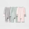 Baby Girls' 3pk Basic Romper - Cloud Island™ Green Preemie