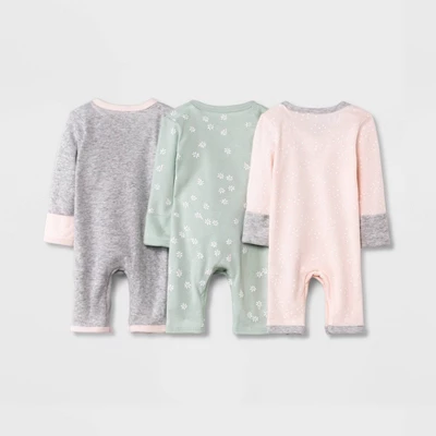 Baby Girls' 3pk Basic Romper - Cloud Island™ Green Preemie 3 Baby Girls' 3pk Basic Romper - Cloud Island™ Green Preemie
