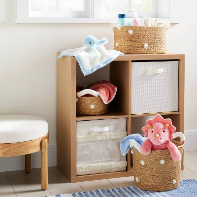 Braided Water Hyacinth With Tufted Embroidery Medium Round Storage Basket - Cloud Island™ 3 Braided Water Hyacinth With Tufted Embroidery Medium Round Storage Basket - Cloud Island™