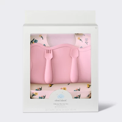 Silicone Bib And Utensil Feeding Set - 4pc - Pink - Cloud Island™ 5 Silicone Bib And Utensil Feeding Set - 4pc - Pink - Cloud Island™ - Image 3