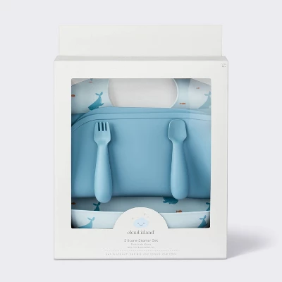 Silicone Bib And Utensil Feeding Set - 4pc - Blue - Cloud Island™ 5 Silicone Bib And Utensil Feeding Set - 4pc - Blue - Cloud Island™ - Image 3