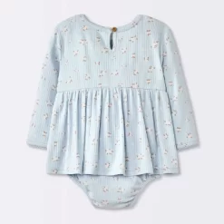 Baby Girls' Floral Skirted Bodysuit - Cloud Island™ Blue