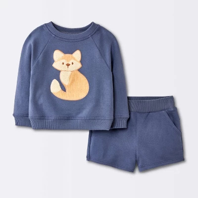 Baby Boys' 2pc Fox Applique Sweatshirt & Shorts Set - Cloud Island™ Navy Blue 6 Baby Boys' 2pc Fox Applique Sweatshirt & Shorts Set - Cloud Island™ Navy Blue - Image 4
