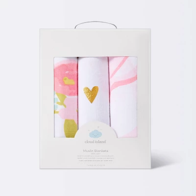 Muslin Swaddle Blankets Floral 3pk - Cloud Island™ Pink 5 Muslin Swaddle Blankets Floral 3pk - Cloud Island™ Pink - Image 3