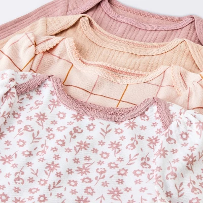Baby Girls' 4pk Floral Long Sleeve Bodysuits - Cloud Island™ Peach/Pink 4 Baby Girls' 4pk Floral Long Sleeve Bodysuits - Cloud Island™ Peach/Pink - Image 2