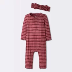 Baby Girls' Jacquard Checkered Romper & Headband - Cloud Island™ Burgundy -Cloud Island Shop GUEST a0dd66a9 c466 4e17 a8bb cb8facc9e539