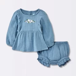 Baby Girls' 2pc Embroidered Floral Gauze Top & Bottom Set - Cloud Island™ Blue 8 Baby Girls' 2pc Embroidered Floral Gauze Top & Bottom Set - Cloud Island™ Blue -Cloud Island Shop GUEST a19cd717 246f 4f5b 93ad c40a91923bbb