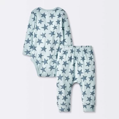 Baby 2pc Stars Wide Ribbed Top & Bottom Set - Cloud Island™ Blue 3 Baby 2pc Stars Wide Ribbed Top & Bottom Set - Cloud Island™ Blue