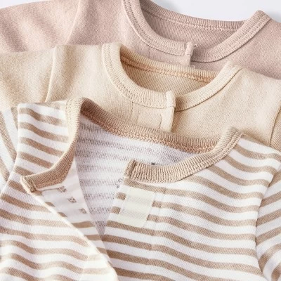 Baby 3pk Cotton Romper - Cloud Island™ Khaki Preemie: Long Sleeve, Front Hook And Loop Fastener, Solid & Stripe Patterns 4 Baby 3pk Cotton Romper - Cloud Island™ Khaki Preemie: Long Sleeve, Front Hook And Loop Fastener, Solid & Stripe Patterns - Image 2