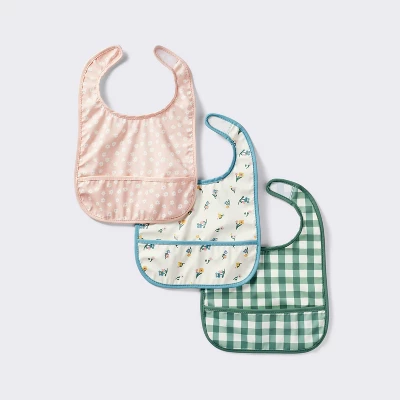 Water Resistant Bibs - 3pk - Floral/Checkerboard - Cloud Island™ 6 Water Resistant Bibs - 3pk - Floral/Checkerboard - Cloud Island™ - Image 4