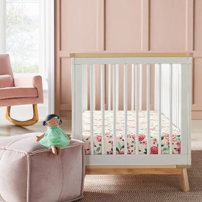 Cotton Fitted Crib Sheet - Large Floral Blooms - Cloud Island™ 3 Cotton Fitted Crib Sheet - Large Floral Blooms - Cloud Island™