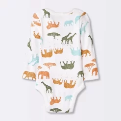Baby 4pk Safari Animals Long Sleeve Bodysuit - Cloud Island™