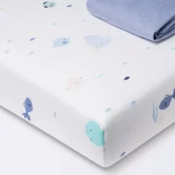 Fitted Jersey Crib Sheet 2pk - Cloud Island™ Fish Friends And Solid Blue -Cloud Island Shop GUEST be233b6d 338c 401c 8a8e f940af17a32e