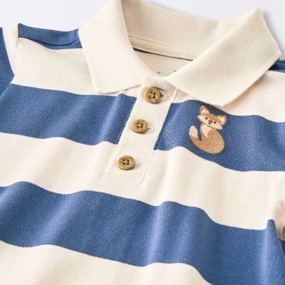 Baby Boys' 2pc Fox Striped Polo Shorts Set - Cloud Island™ Navy Blue 4 Baby Boys' 2pc Fox Striped Polo Shorts Set - Cloud Island™ Navy Blue - Image 2