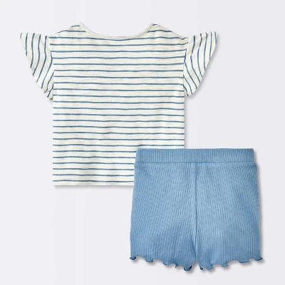 Baby Girls' 2pc Striped Pocket T-Shirt & Bike Shorts Set - Cloud Island™ Blue 3 Baby Girls' 2pc Striped Pocket T-Shirt & Bike Shorts Set - Cloud Island™ Blue