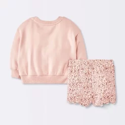 Baby Girls' 2pc Cat Applique Sweatshirt & Bike Shorts Set - Cloud Island™ Pink