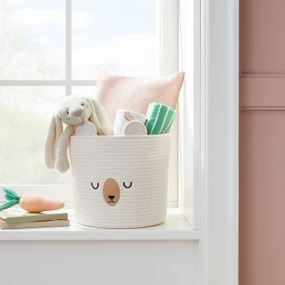 Medium Coiled Rope Round Basket Sleepy Bear - Cream - Cloud Island™ 3 Medium Coiled Rope Round Basket Sleepy Bear - Cream - Cloud Island™