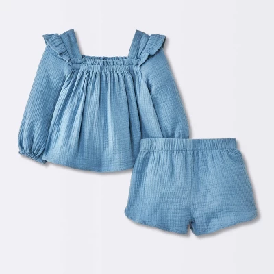 Baby Girls' 2pc Gauze Long Sleeve Top And Bloomer Set - Cloud Island™ Blue 3 Baby Girls' 2pc Gauze Long Sleeve Top And Bloomer Set - Cloud Island™ Blue