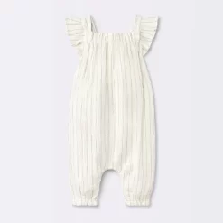Baby Girls' Striped Gauze Long Legged Romper - Cloud Island™ Cream